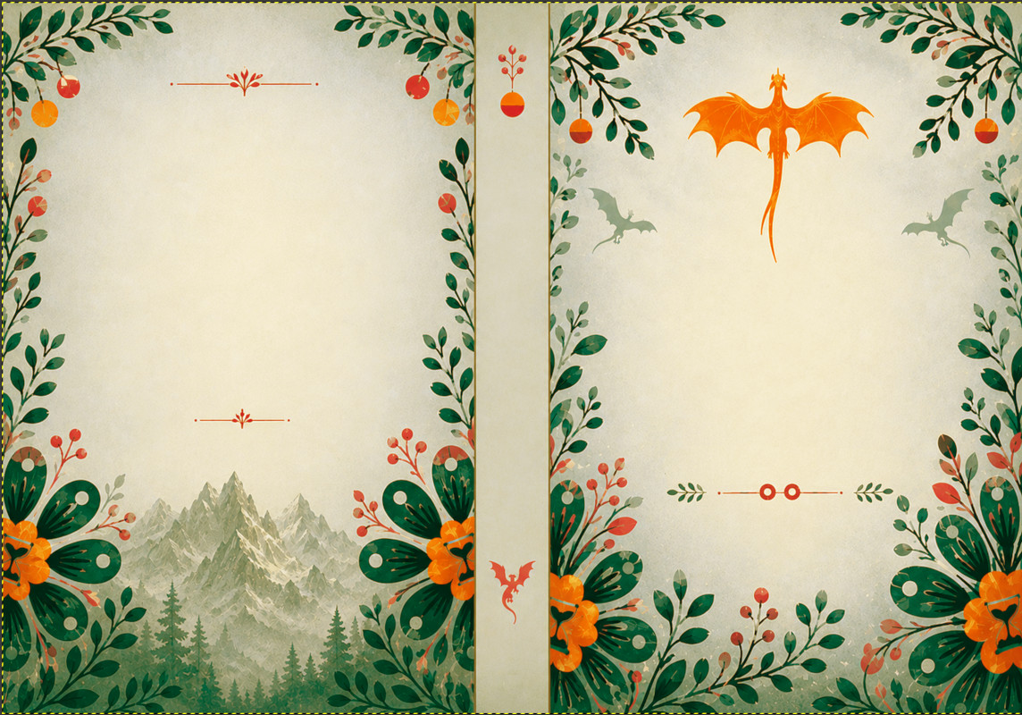 couverture du livre vue à plat, sur la première de couverture on voit un dragon voler entouré de deux dragons plus petits.